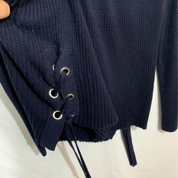 𝅺89TH & Madison navy sweater with silver gromets and lace up. Size small. - Picture 9 of 9
